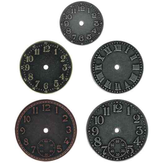 Tim Holtz Idea-Ology Timepieces Clock Faces 1.25" To 1.75" 5/Pkg  - Steampunk