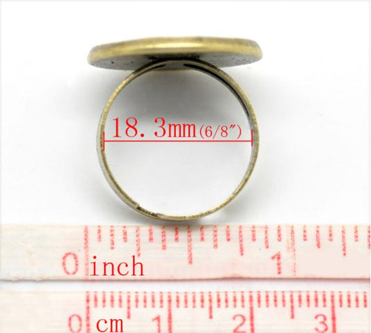 Ring Adjustable, blank casing, Antique Bronze,  (Fit 14mm), 10pcs