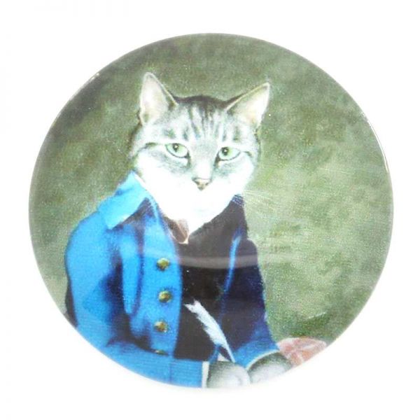 Glass Cabochon, Round Multicolor Cat Pattern 25mm Dia, 2 pcs