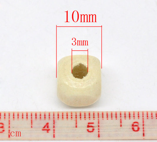 Wooden Beads Cube, 10mm, sharp edges, 100 pieces, Natural