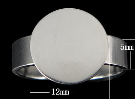 Ring Cuff Shank, Stainless Steel with 12mm plate for glueing, 10pc