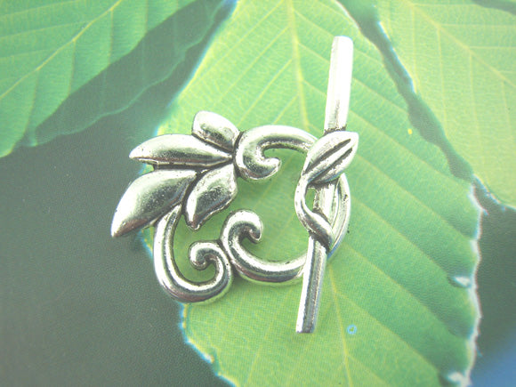 Antique Silver Toggle Clasp, Leaf Design, 20 sets