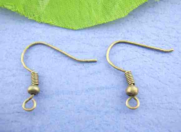 Antique Bronze Ear Hooks, Plain with Spring and ball, 100pairs