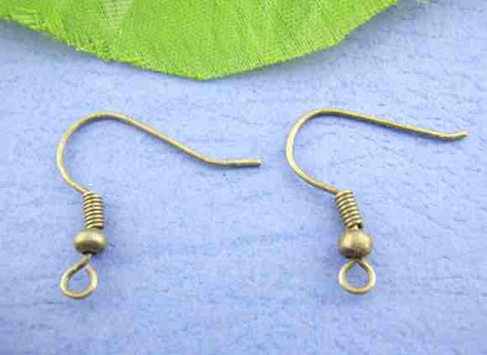 Antique Bronze Ear Hooks, Plain with Spring and ball, 100pairs