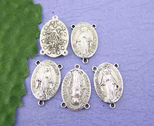 Antique Silver Plate, Rosary Connector, "Blessed Mother Mary", 20pcs