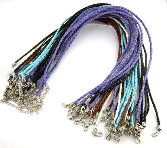 Faux Leather Braided Necklaces In Assorted Colors 17"  20pcs