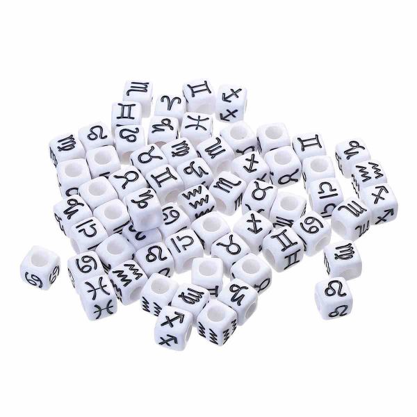 Acrylic Spacer Beads Square, Constellation Pattern White Black, 7mm Random Mix, 100pcs