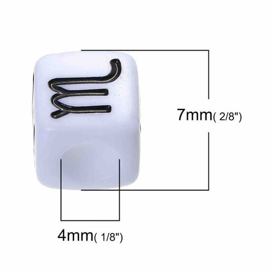 Acrylic Spacer Beads Square, Constellation Pattern White Black, 7mm Random Mix, 100pcs