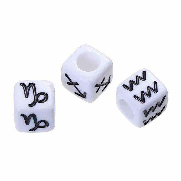 Acrylic Spacer Beads Square, Constellation Pattern White Black, 7mm Random Mix, 100pcs