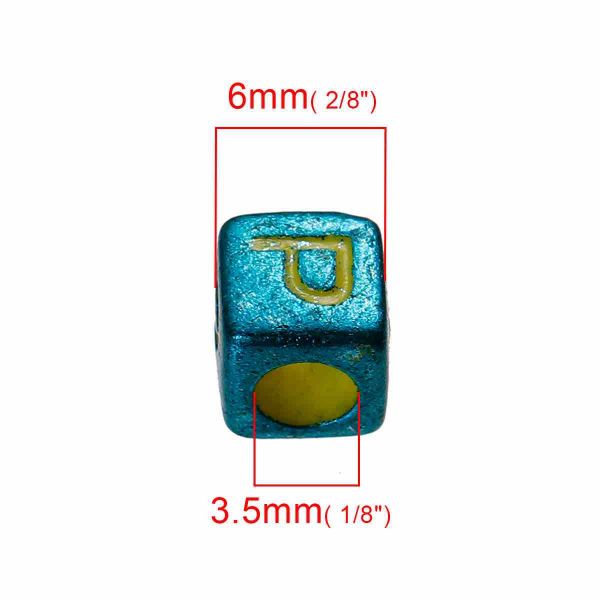 Acrylic Mixed Alphabet/Letter "A-Z" Cube Beads, 6 x 6mm, 500 pcs
