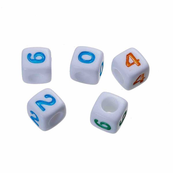 Acrylic Spacer Beads Square, Numbers, 7mm Random Mix, 200pcs - Style 2