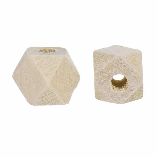 Wooden Beads Cube Faceted, Natural Hinoki Wood, 16 x 16mm, 20pcs