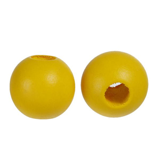 Wooden Beads Round, 25mm, Yellow, 20pcs, Hinoki Wood