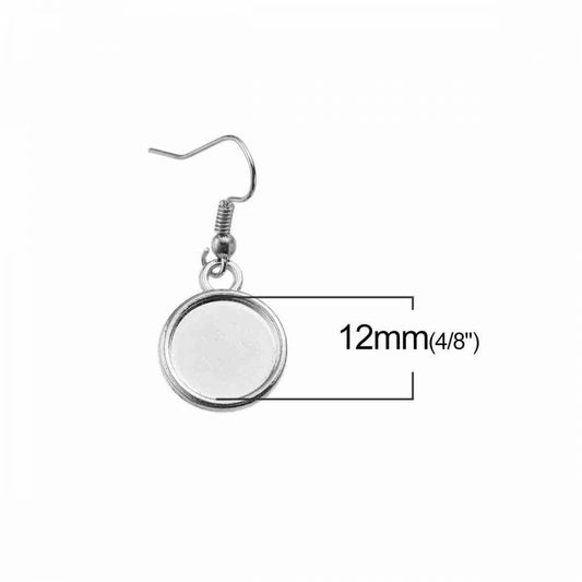 Silver Plated Earring Hook Cabochon setting (fits 12mm dia)10 pairs - FAULTY