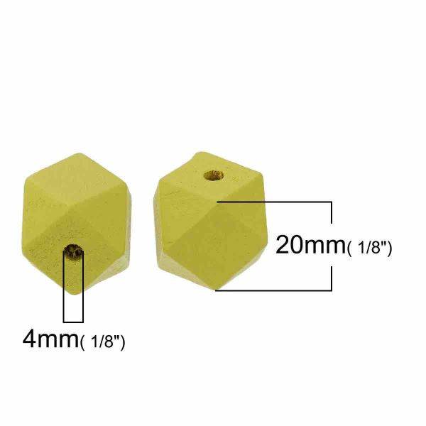 Wooden Beads Polygon, 20x20mm, 20 pieces, Dark Yellow (3.7-4.2mm hole) - Hinoki Wood