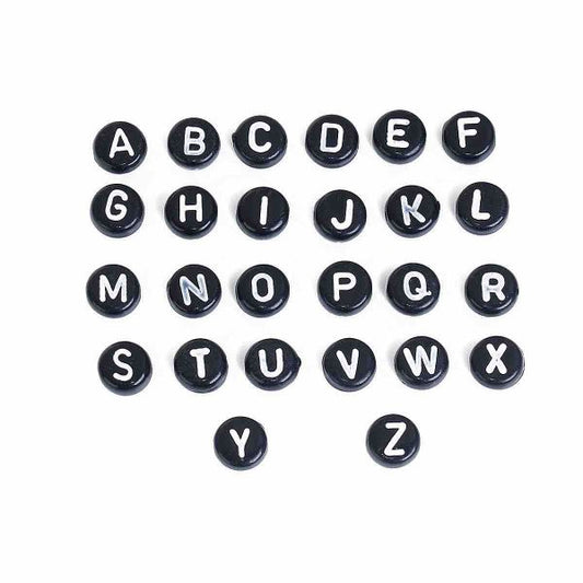 Acrylic Spacer Beads Alphabet, Black, 7mm Mix, 260pcs