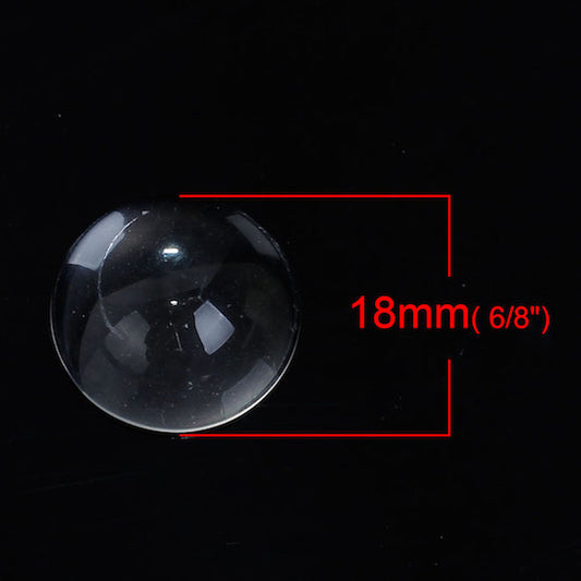 Cabochon, glass, clear, 18mm round high dome. 30pcs