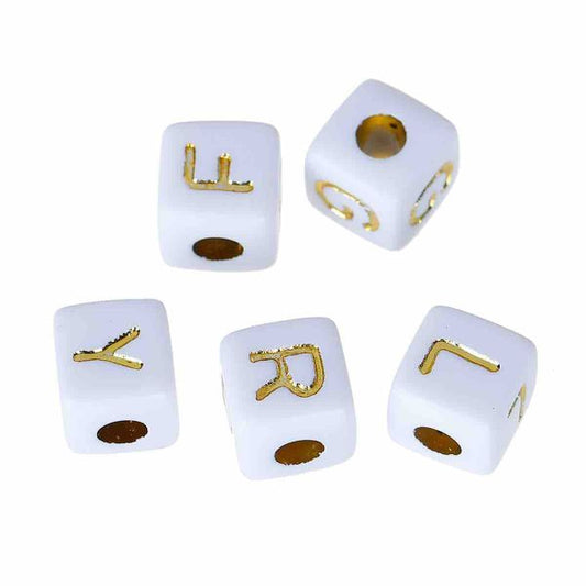 Acrylic White Alphabet/Letter "A-Z" Cube Beads, 9 x 9mm, 100 pcs