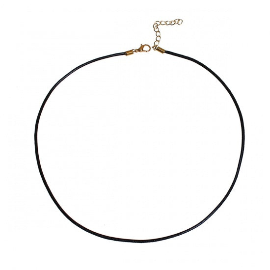 Leather Black Necklaces, 2mm, gold plated clasp 44.5cm - 5 pcs