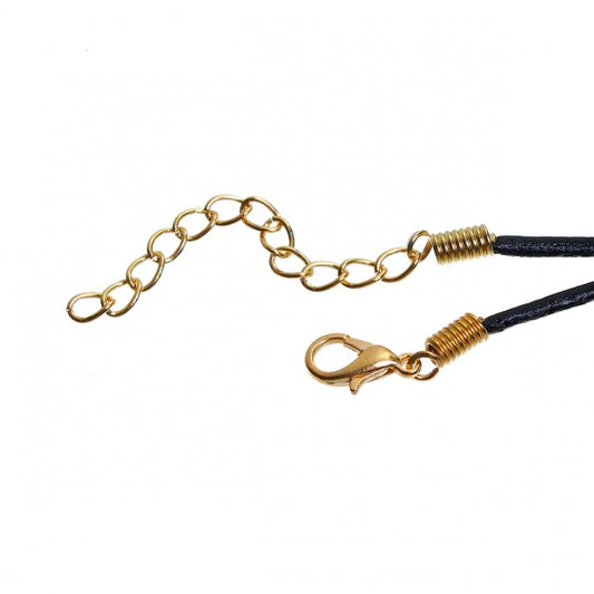 Leather Black Necklaces, 2mm, gold plated clasp 44.5cm - 5 pcs
