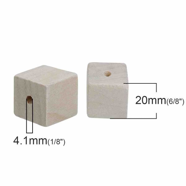 Wooden Beads Cube, 20mm, sharp edges, 30 pieces, Natural