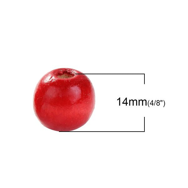 Wooden Beads Round, 14mm, Red, 200pcs