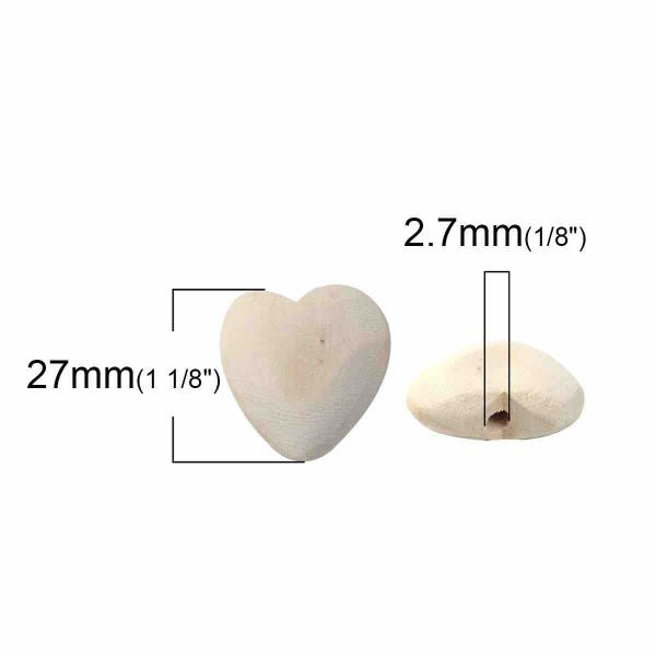 Wooden Beads, Heart 27 x 26mm. 5pcs Hinoki