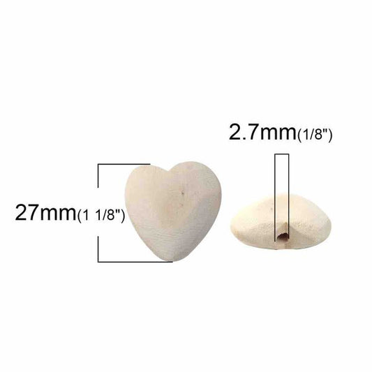 Wooden Beads, Heart 27 x 26mm. 5pcs Hinoki