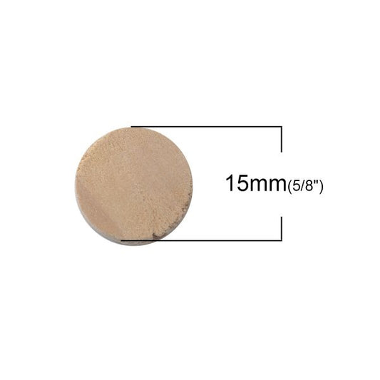 Wooden Beads, Flat Round 15mm. 50pcs Hinoki