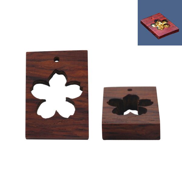 Open Back Sandalwood Pendant, Rectangle Flower Design, 34x24mm, 1pc - for UV Resin