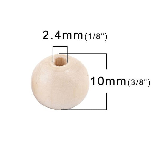 Wooden Beads Round, 10mm, Raw 200pcs - Slightly Varnished