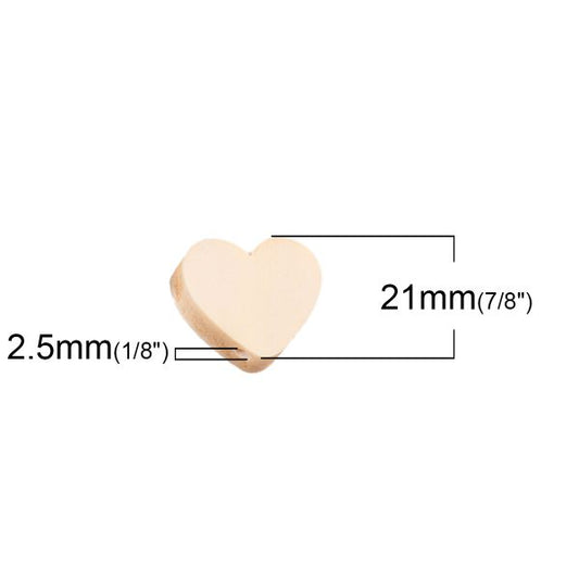 Wooden Beads Heart, 21mm, Raw 50pcs