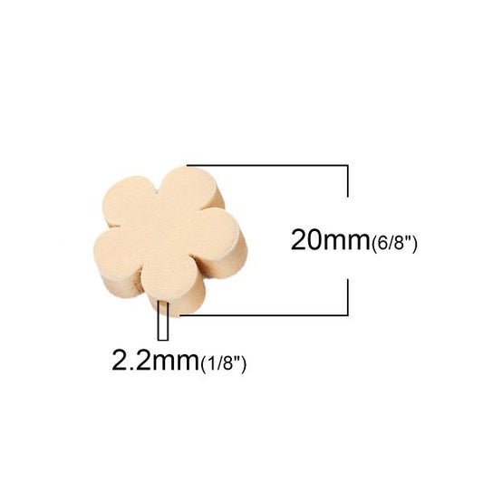 Wooden Beads Flower, 20mm, Raw 50pcs