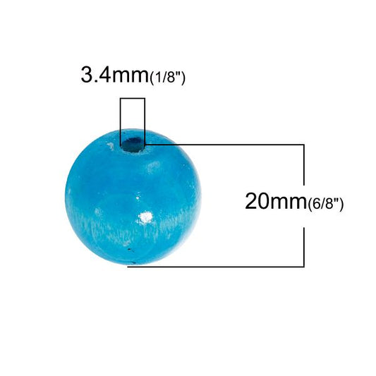 Wooden Beads Round, 20mm, Peacock Blue, 30pcs - Hinoki Wood