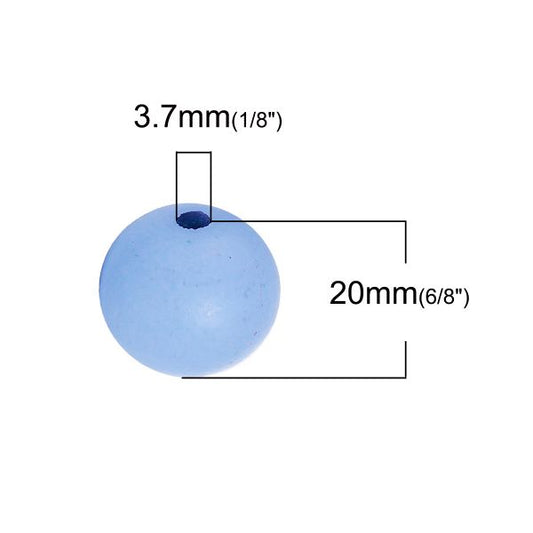 Wooden Beads Round, 20mm, Sky Blue, 30pcs - Hinoki Wood