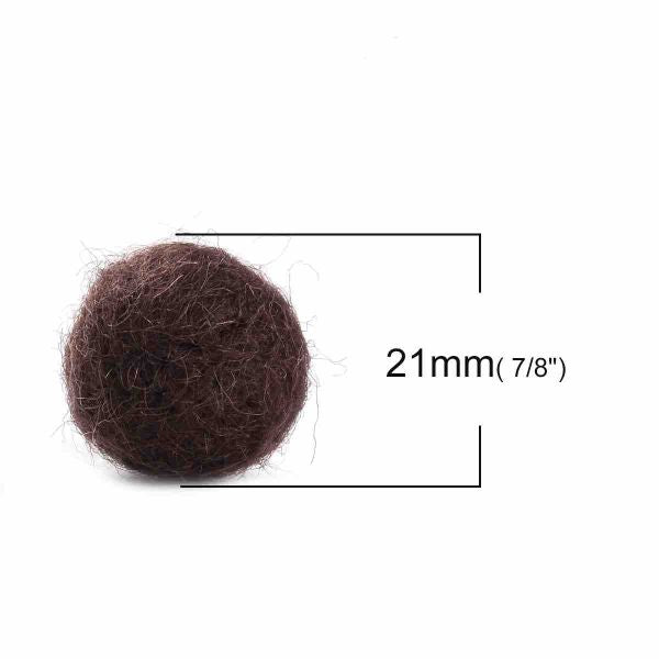 Wool Felted Beads, Brown, 20mm, 10pcs