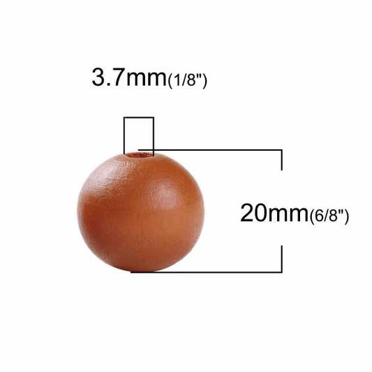 Wooden Beads Round, 20mm, Dark Orange/Red, 50pcs - Hinoki Wood