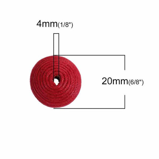 Wood & Polyester Bon Bon Beads, Round Red 20mm, 10 PCs
