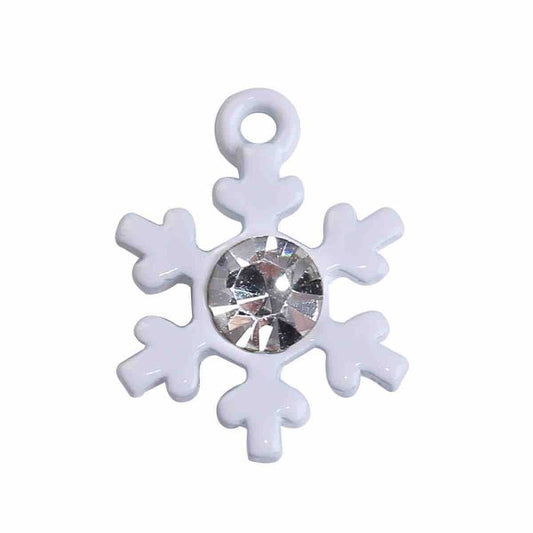 Metal Charms Christmas White Snowflake, Clear Rhinestone, 18mm x 14mm, 10PCs