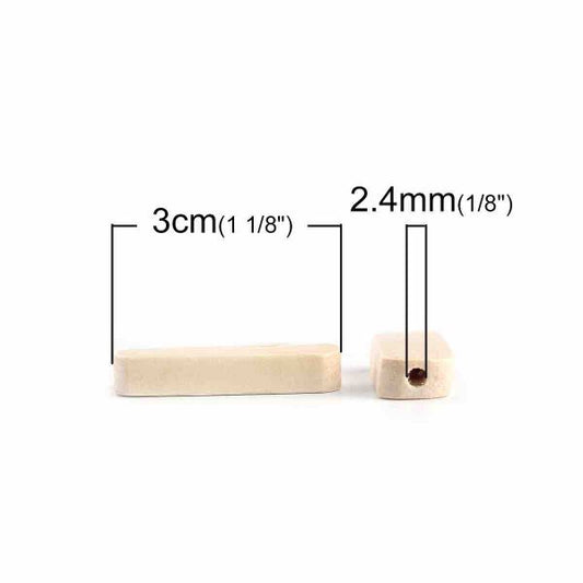 Wooden Beads Rectangle, 30mm x 9mm, 50pcs