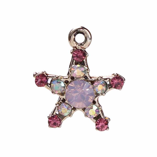Antique Gold Star Charm, Pink AB Rhinestone 19mm x 16mm, 10 PCs