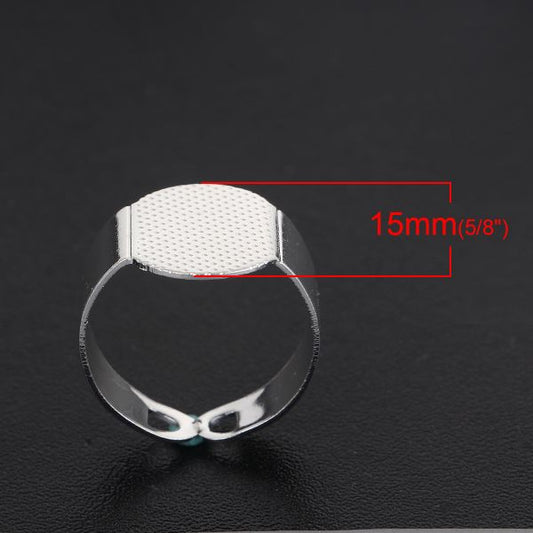 Antique Silver, Adjustable Ring, Textured 15mm Pad, 5pcs