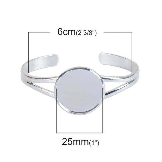 Silver Plate, Bracelet Cuff, 17cm long, fits 25mm, 1pc