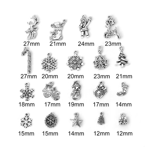 Antique Silver Christmas Charms Pendants Mixed, 19pcs