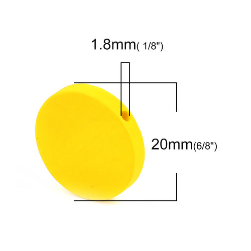 Wooden Beads Round, 20mm, Yellow, Flat, 50pcs