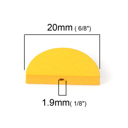 Wooden Beads, Round Half, Yellow, 20mm x 10mm, 30pcs