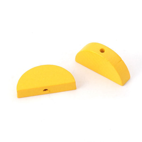 Wooden Beads, Round Half, Yellow, 20mm x 10mm, 30pcs