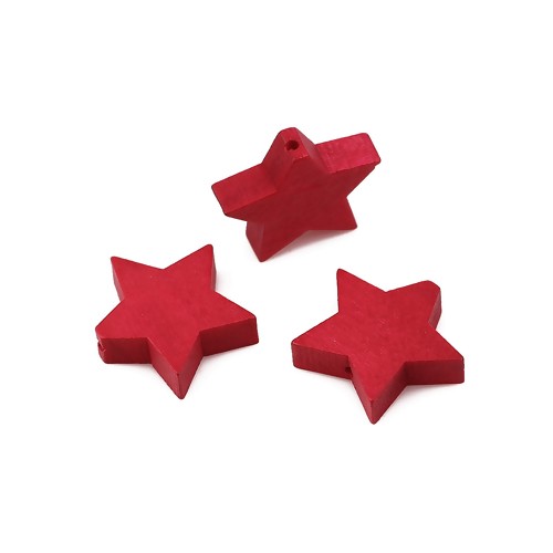 Wooden Beads, Star, Red, 20mm x 17mm, 30pcs