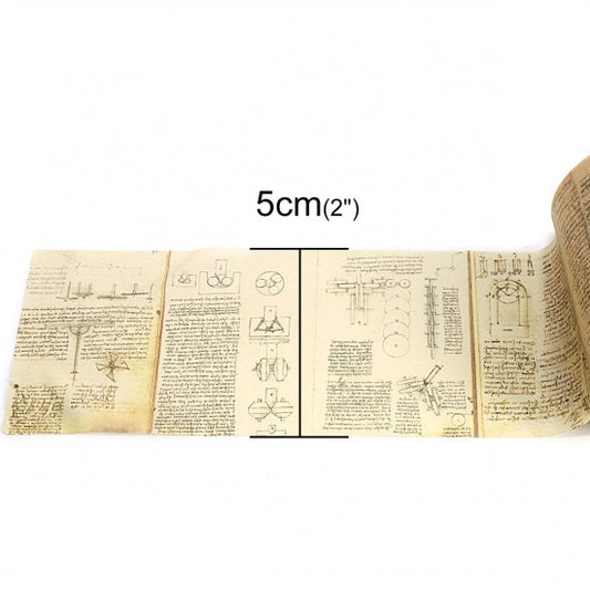 Washi Paper Tape Pale Yellow Messages, 5cm, approx 8 metres