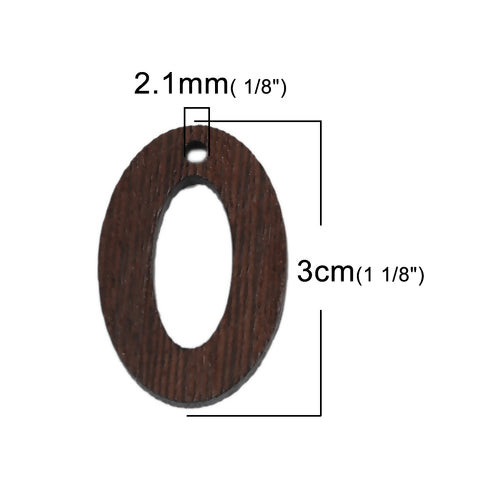 Wood Pendants Oval Brown Hollow 3cm x 2cm, 10 PCs